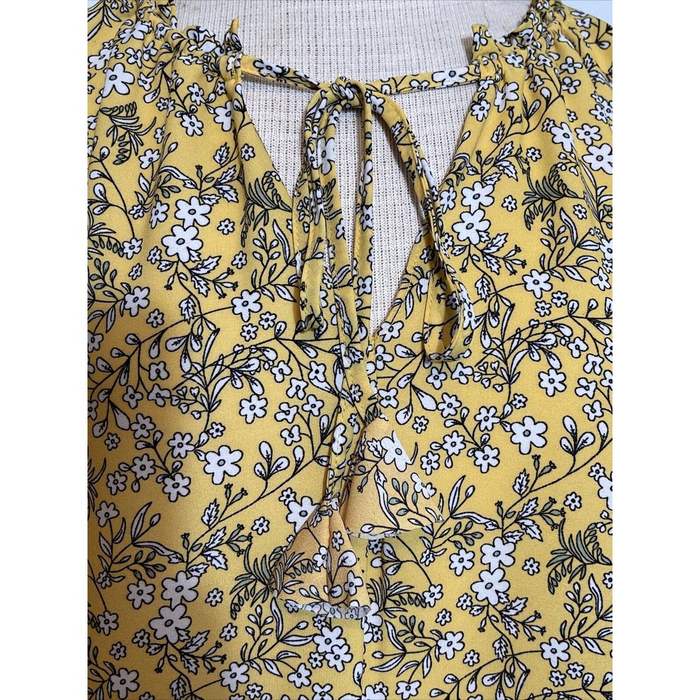 MAX STUDIO Women’s M Polyester Blouse Yellow Floral Polyester - Picture 4 of 7